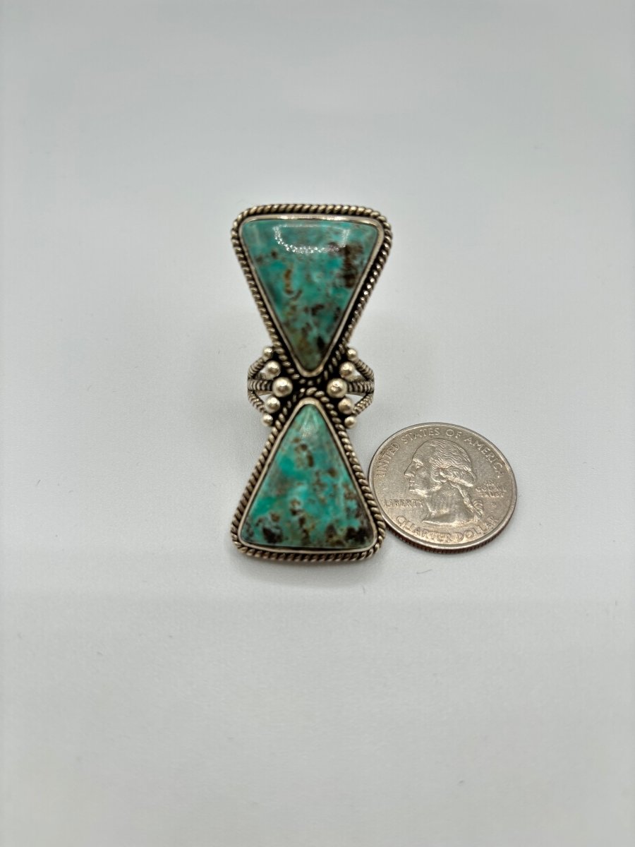 The Double Down Triangle Ring - Turquoise Mustang