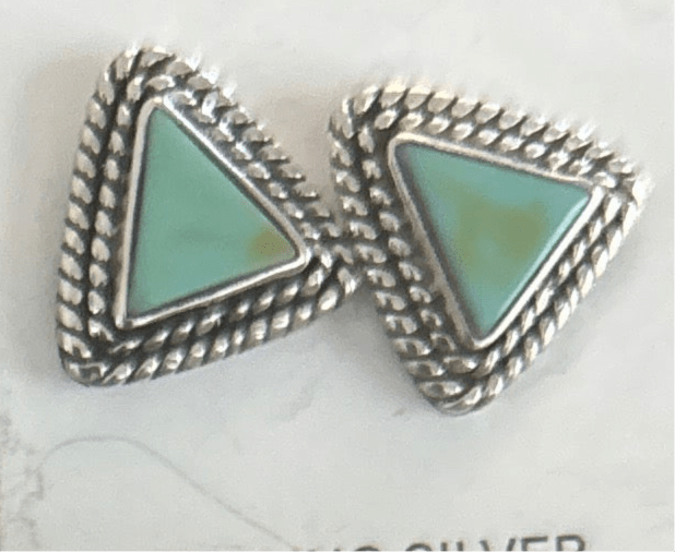 Stud Earring, triangular,heart, round, oval in turquoise, onyx, sugilite, and Larimar, with rope & plain bezels - Turquoise Mustang