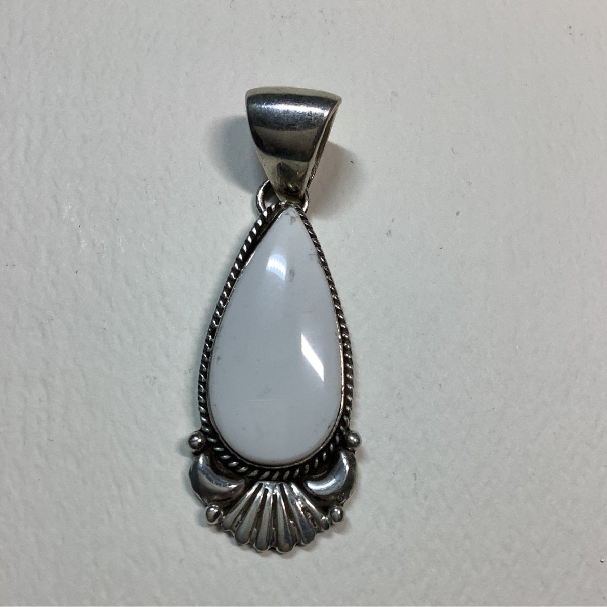 Pendant, White Buffalo Teardrop, G. James - Turquoise Mustang