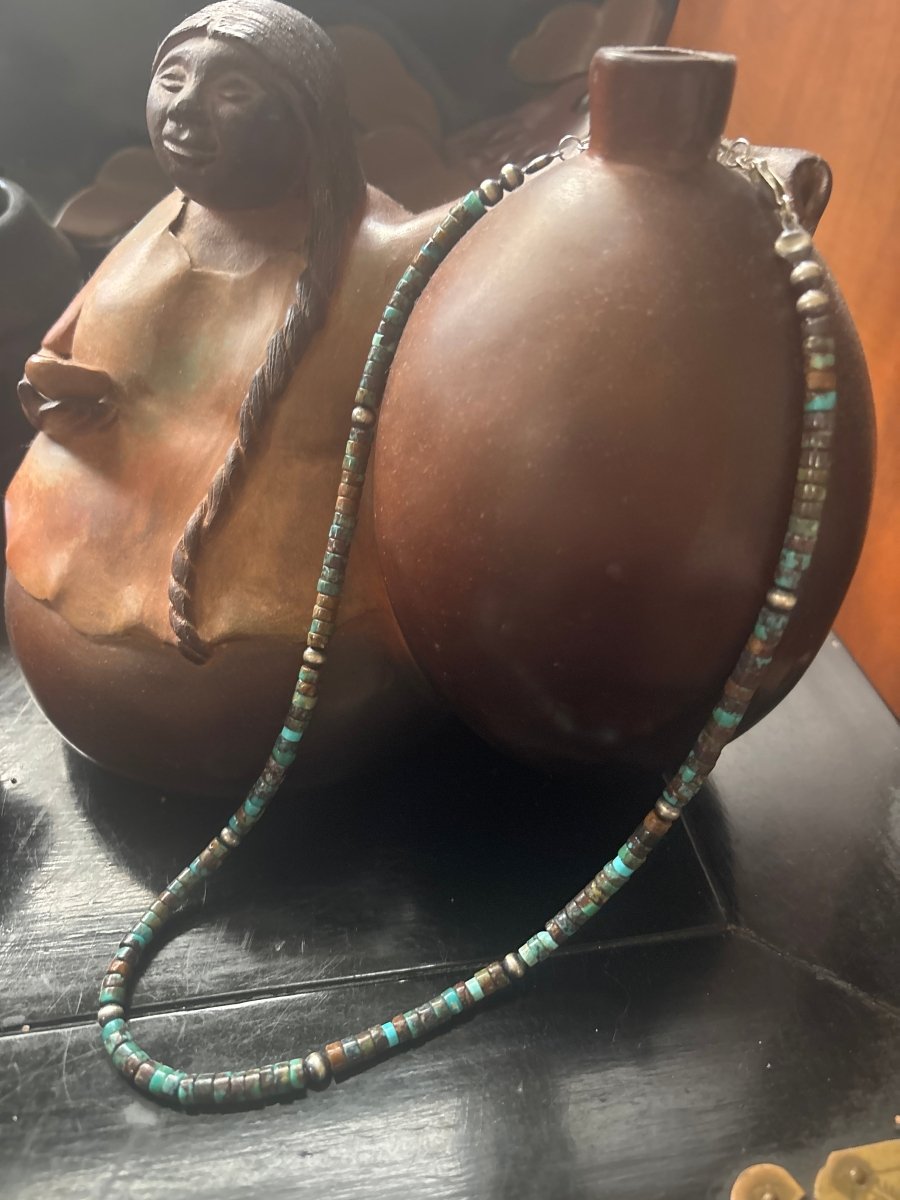 TM 18" Dark Buff Turquoise Heishi Necklace - Turquoise Mustang