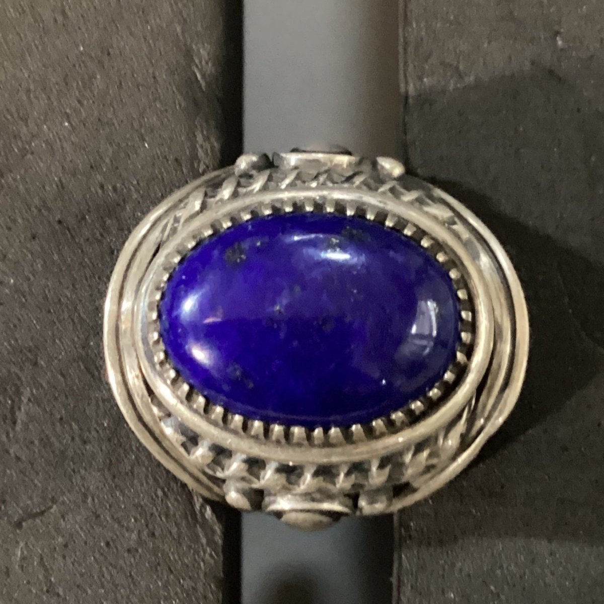 Ring, Lapis Oval, Sawtooth Bezel with nice Filework, Derrick Gordon - Turquoise Mustang