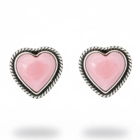 5/8” Pink Conch Stud Earrings with Rope Bezel - Turquoise Mustang