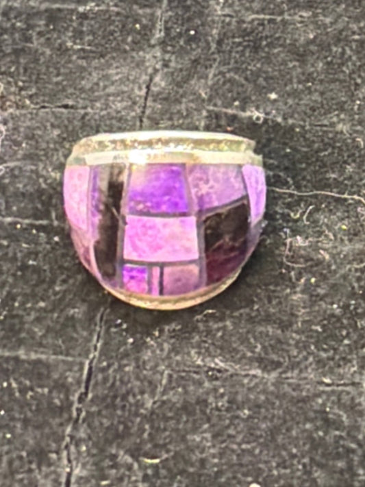 Sugilite Inlay Mosaic Ring, Size 8 Lester James - Turquoise Mustang