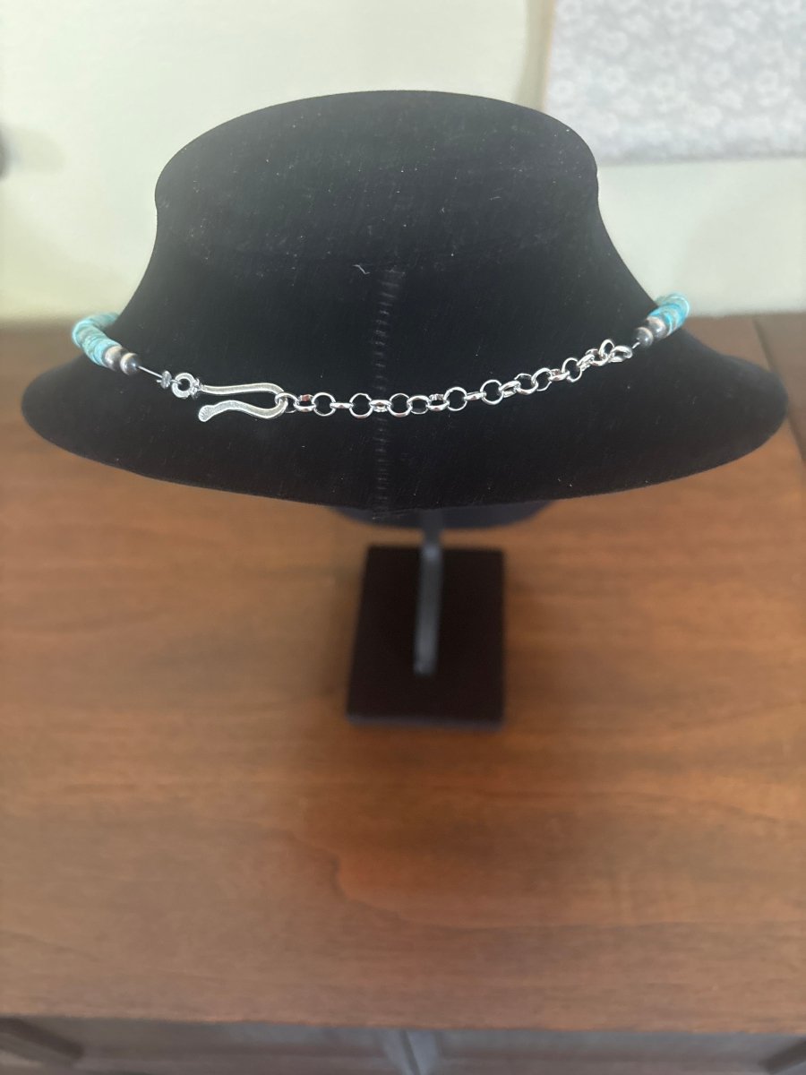 Kingman 7mm Turquoise Heishi 18" Choker - Turquoise Mustang