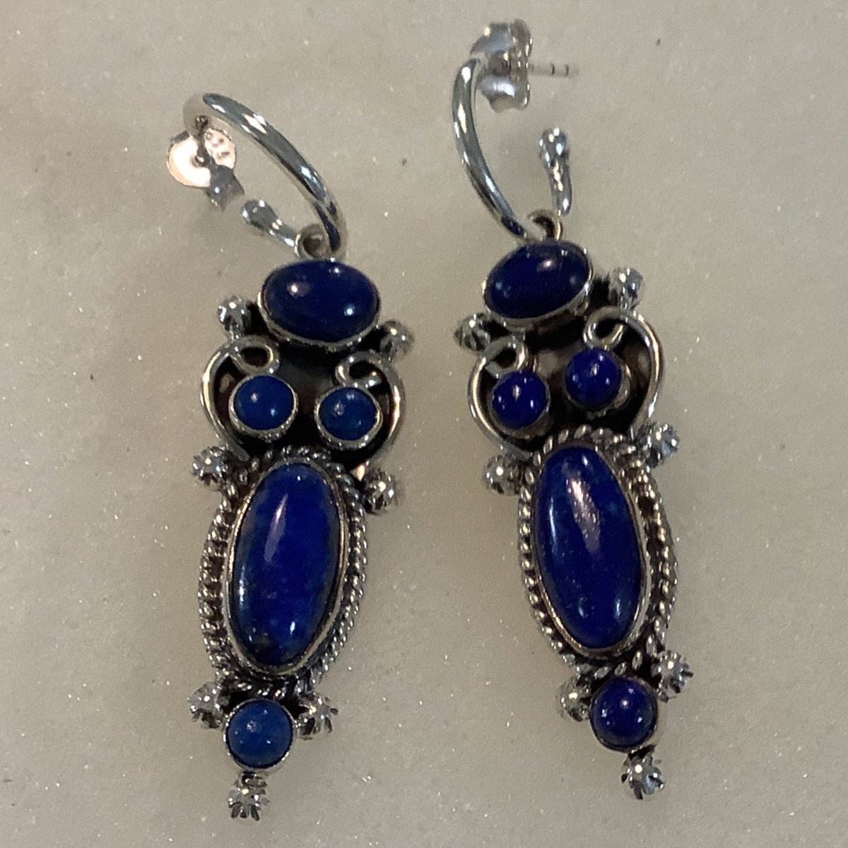 Earrings, Lapis Huggy hoops with oval 5 stone drops, DD - Turquoise Mustang