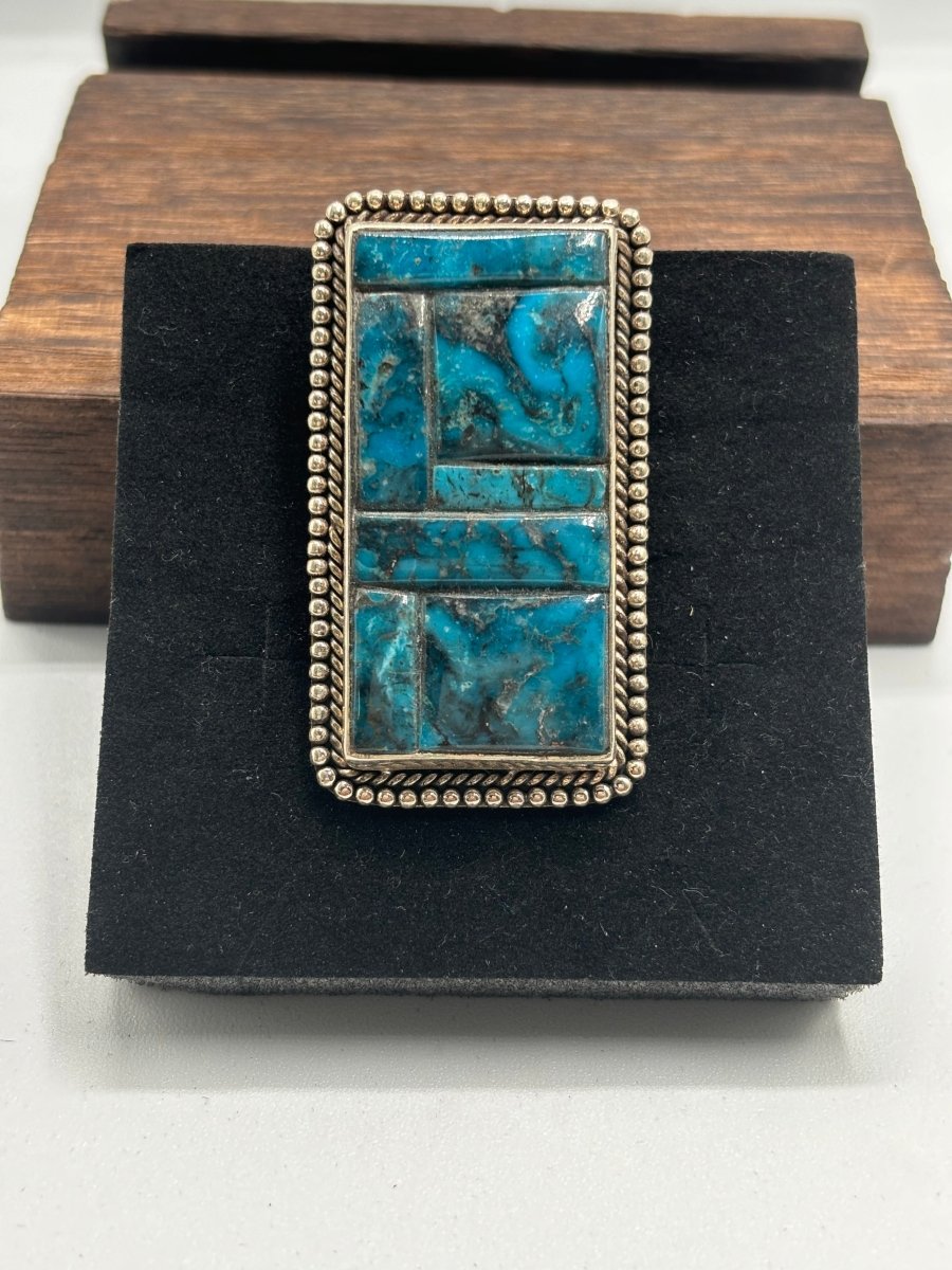 Ft. Worth Cobblestone Inlay Adjustable Ring - Turquoise Mustang