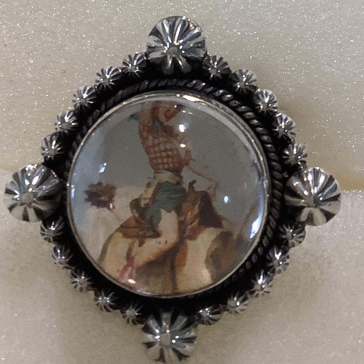 Ring, Photo, Cowgirl on Bronco, DD - Turquoise Mustang