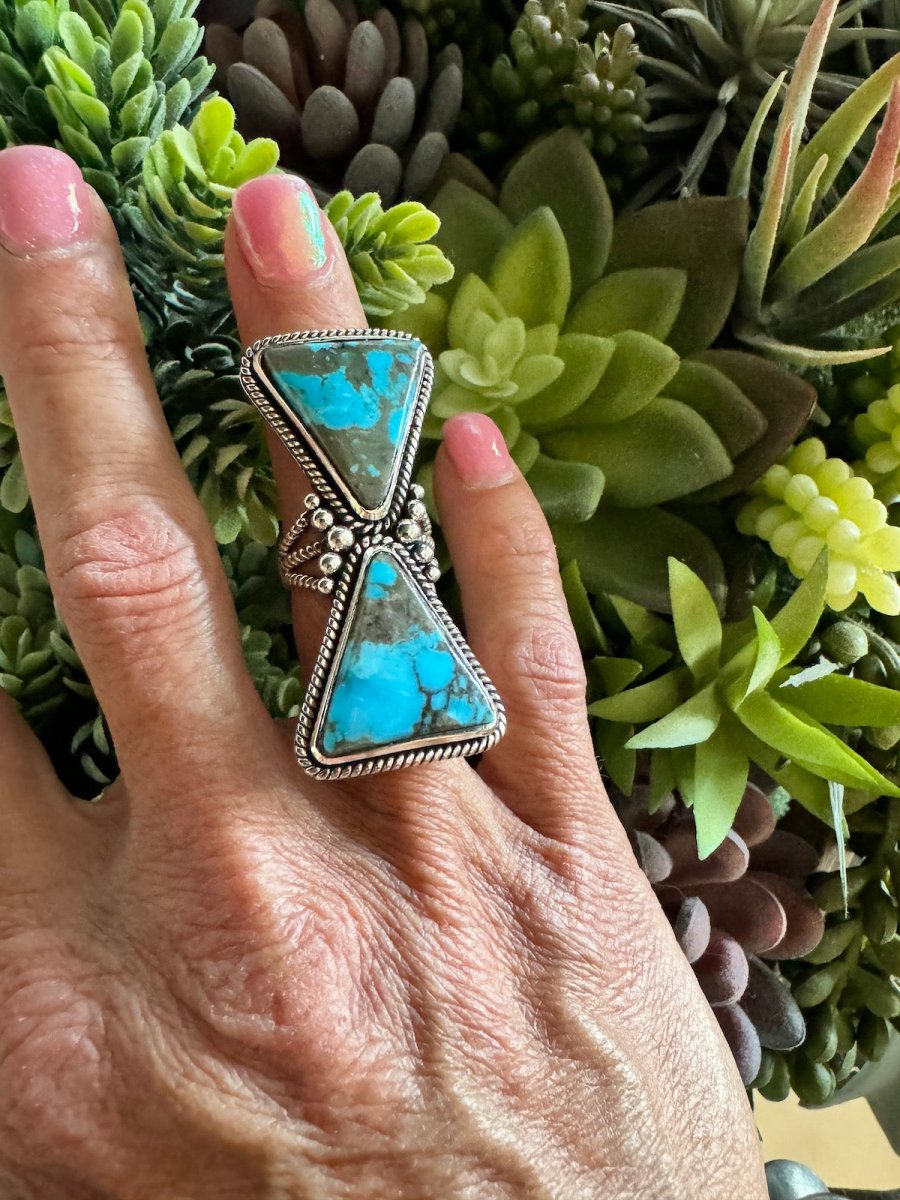 The Double Down Triangle Ring - Turquoise Mustang