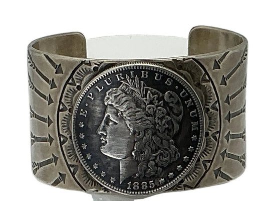 Morgan Dollar Sterling Silver Cuff - Turquoise Mustang