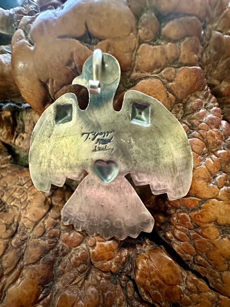 Turquoise and Sterling Silver Thunderbird Accentuator or Pendant (Hook - on), by Tim Yazzie - Turquoise Mustang