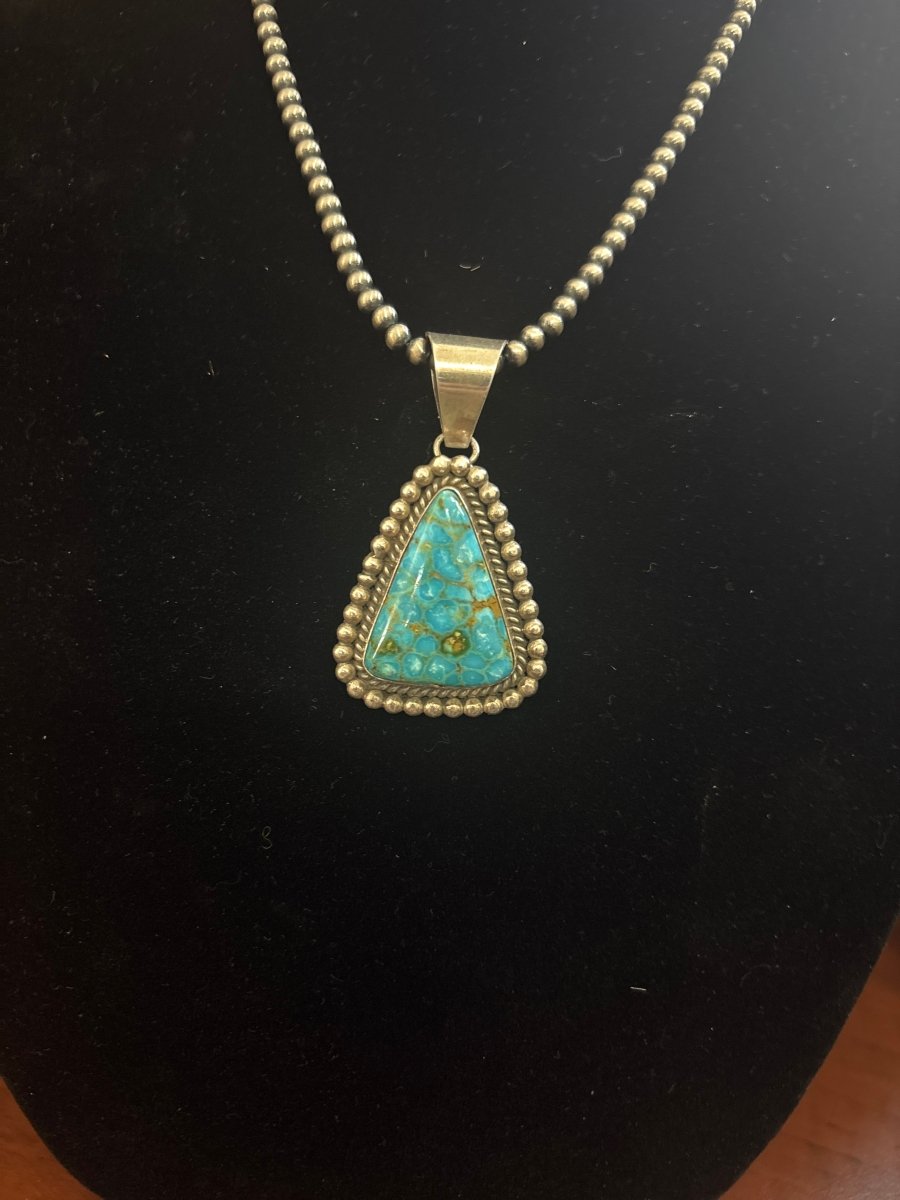 Pendant, Medium - Large single stone 8, Ceremonial, Red Web, Mary Spencer - Turquoise Mustang