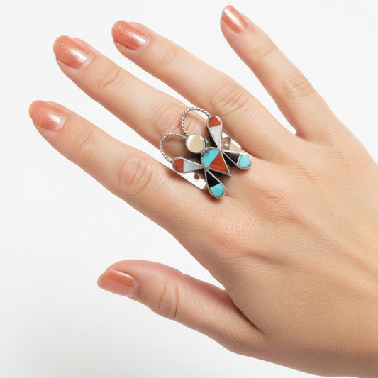 Vintage zuni Dimensional Butterfly Ring - Turquoise Mustang
