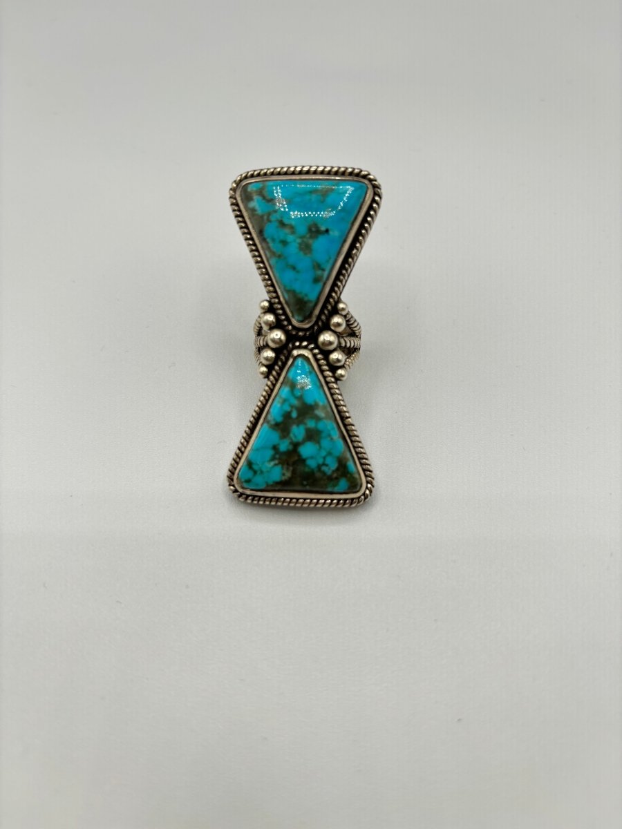 The Double Down Triangle Ring - Turquoise Mustang