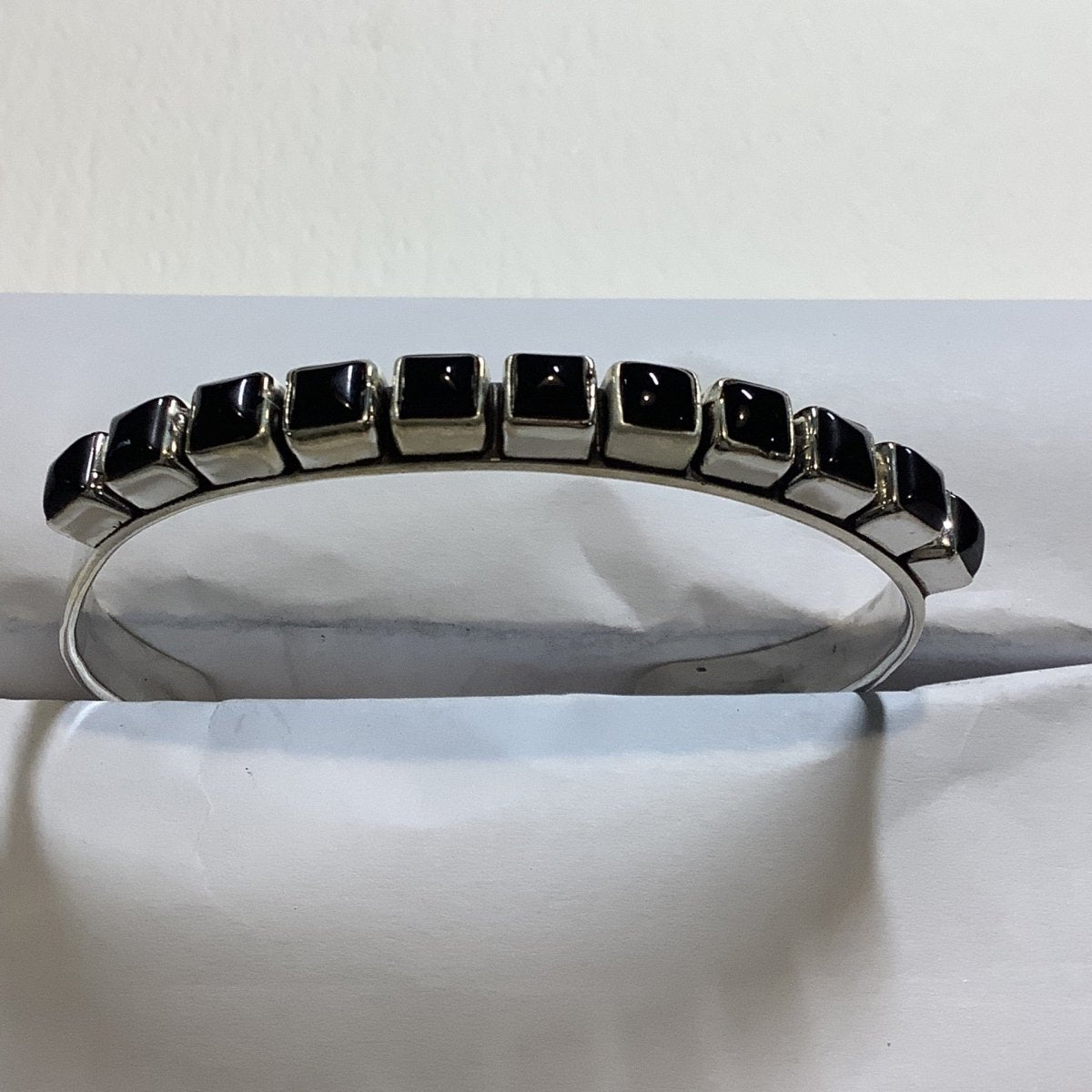 Bracelet, 11 stone Square Onyx Cuff, DD - Turquoise Mustang