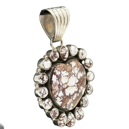 The Marguerite Daisy Heart Cluster Pendant in Wild Horse Magnesite - Turquoise Mustang