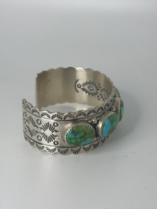 Brilliant Five - stone Sonoran Gold Bracelet Cuff - Turquoise Mustang