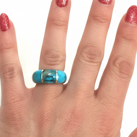 Bisbee Blue Turquoise Dome Ring - Turquoise Mustang