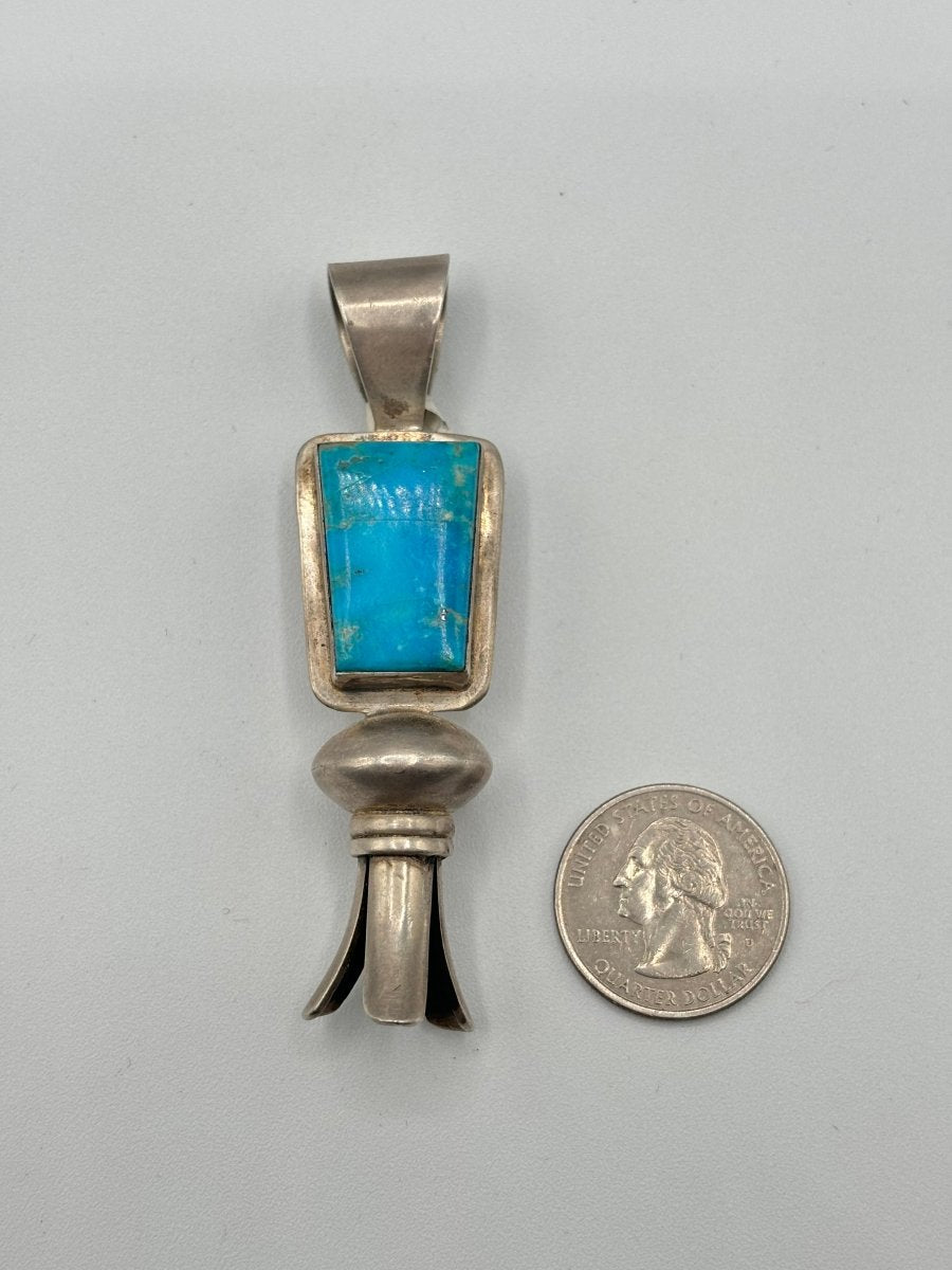 The Laude Rectangular Squash Blossom Pendant - Turquoise Mustang