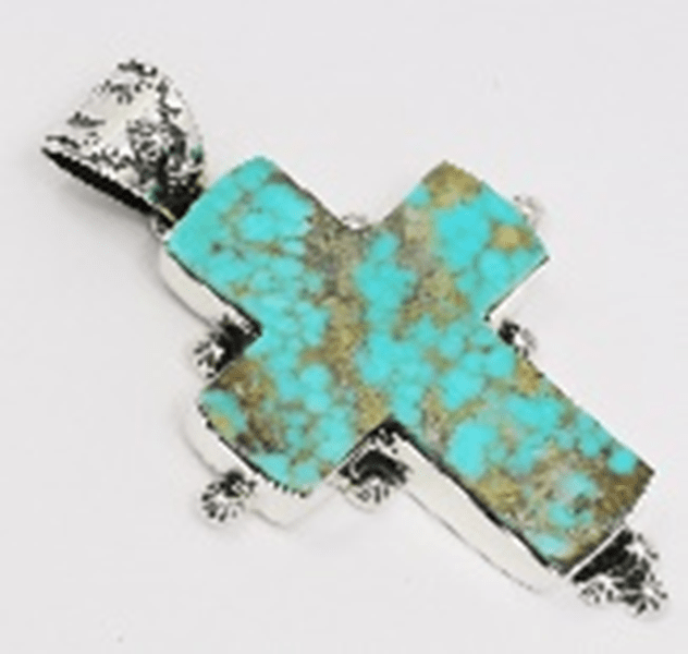 The Passion Flower Cross Pendant - Turquoise Mustang
