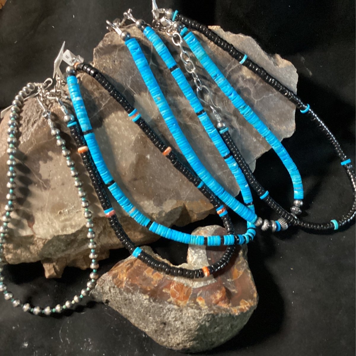 13" Assorted Chokers, Jet, Turquoise, NP, Turquoise Mustang - Turquoise Mustang