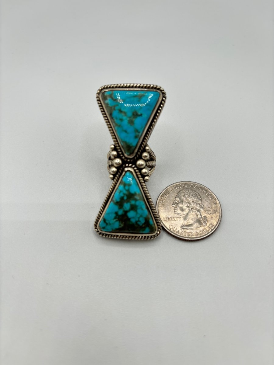 The Double Down Triangle Ring - Turquoise Mustang