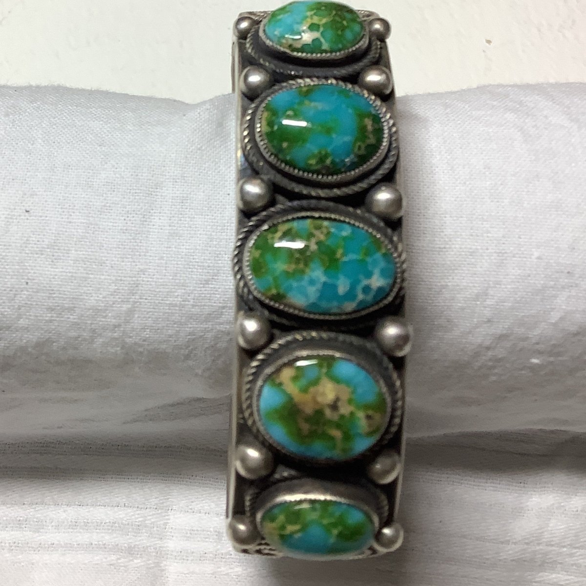 Bracelet, % - Stone Ovals Sonoran Gold, Ingot with Stamp, Calvin Martinez - Turquoise Mustang