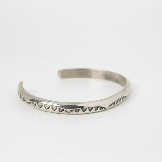 Petite Triangle Stamp All-Sterling Silver Cuff, Navajo - Turquoise Mustang