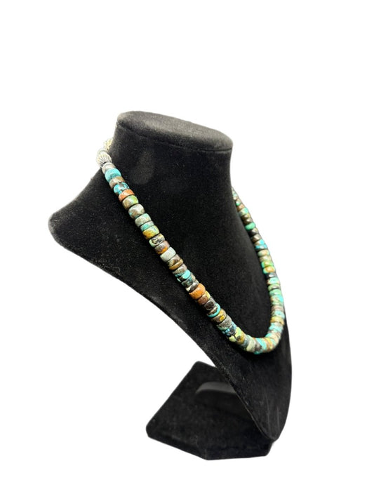 19” x 8mm Cloud Mountain Turquoise “Fat” Heishi Necklace - Turquoise Mustang