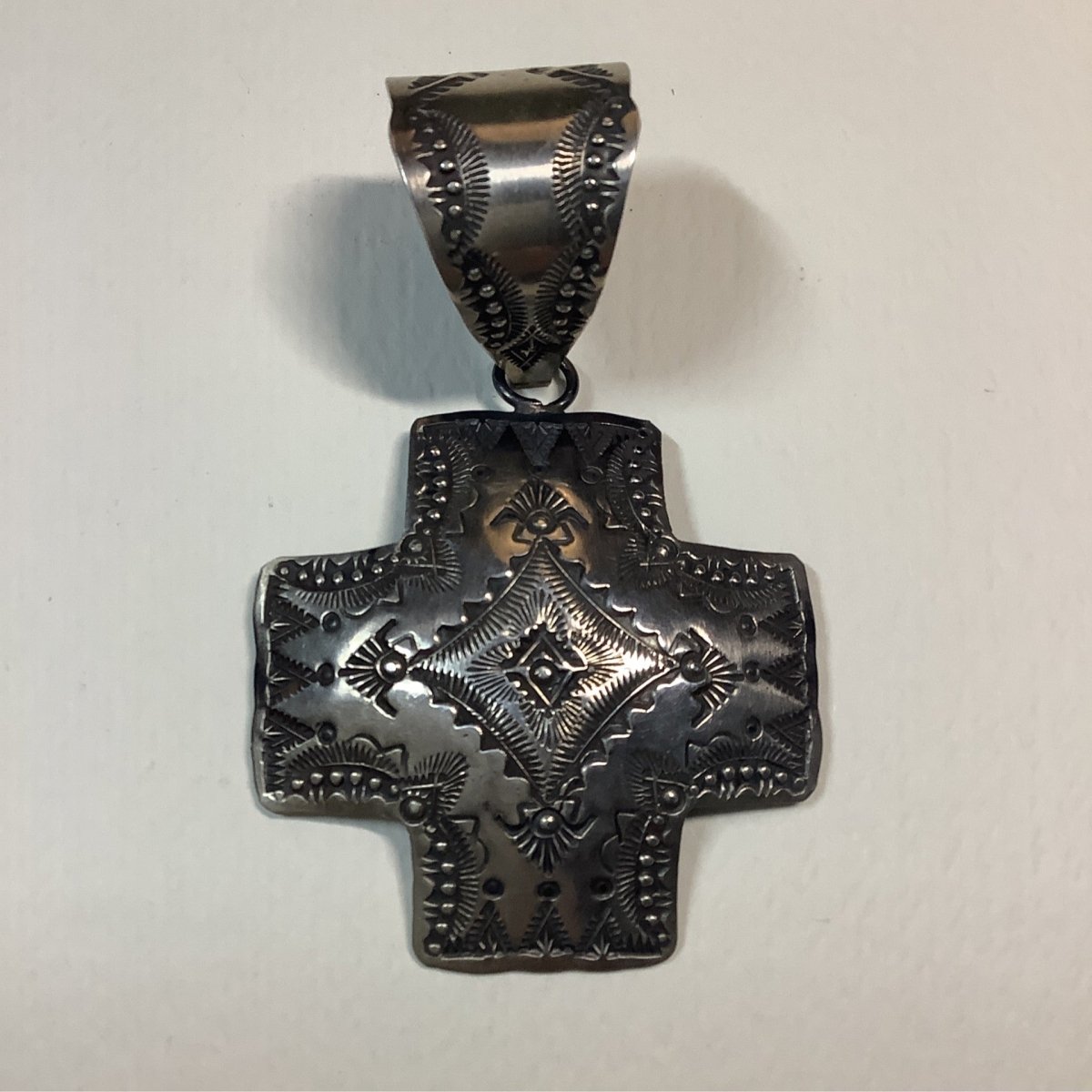 Pendant, Convex Navajo Cross, Vincent Begay - Turquoise Mustang