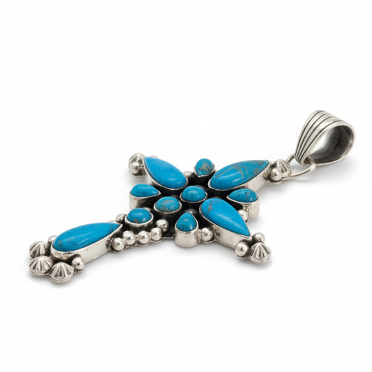 The Oleander Elegant Cross Pendant Premium Kingman Turquoise - Turquoise Mustang