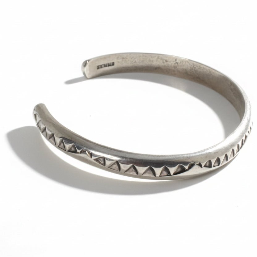 Petite Triangle Stamp All-Sterling Silver Cuff, Navajo - Turquoise Mustang