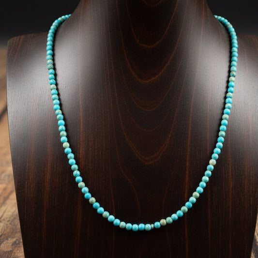 18” x 5mmBlue Green Kingman Turquoise Rounds Necklace - Turquoise Mustang