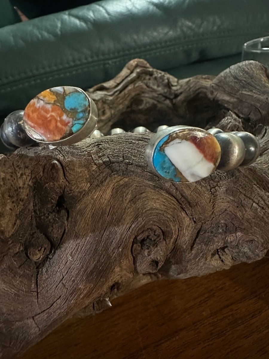 Memory Wire Cuff with Multi - Stone End Caps, by HaDa - Turquoise Mustang