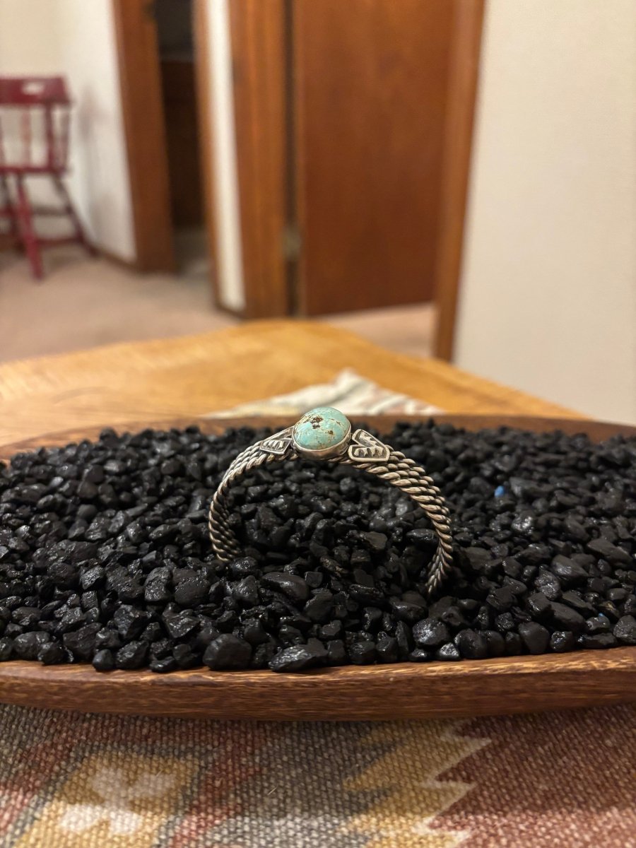 Bracelet, 1 Stone On 4 Strand Twisted Wire, Dry Creek, by Chris Yazzie - Turquoise Mustang