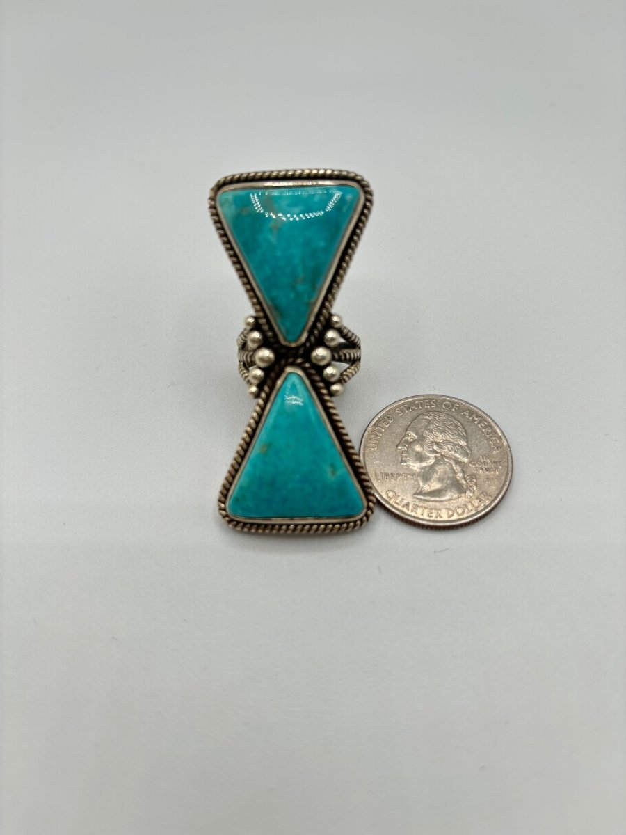The Double Down Triangle Ring - Turquoise Mustang