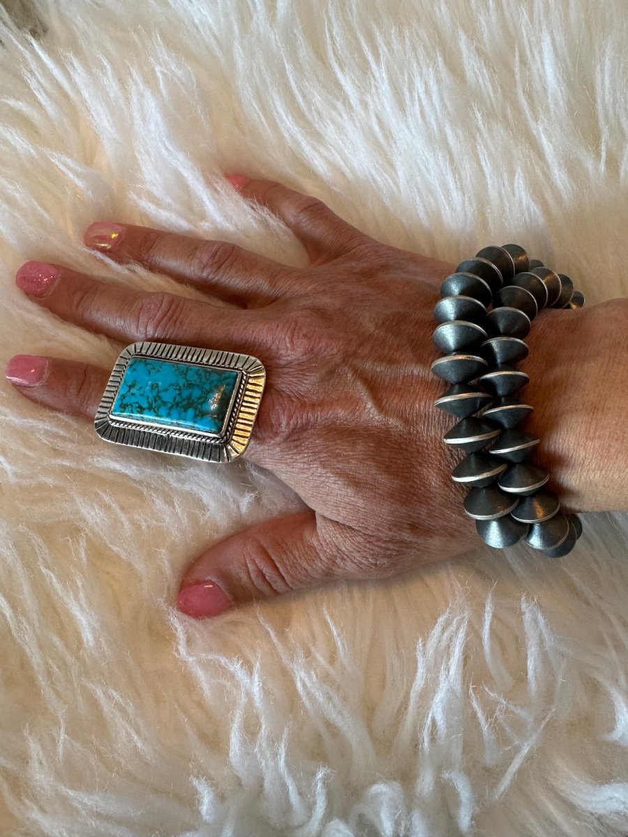 The Phoenix Adjustable Square Ring - Turquoise Mustang