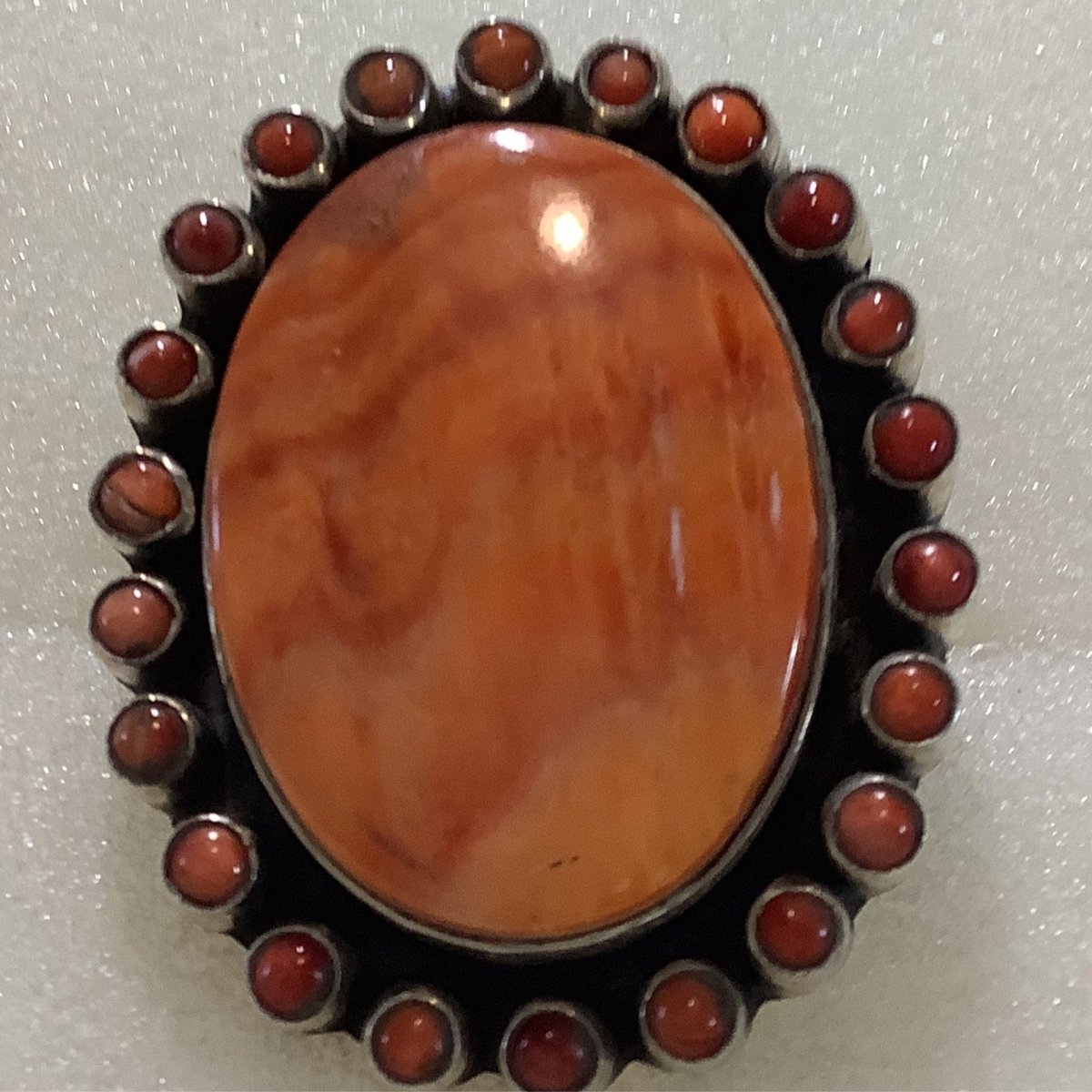 Ring, Orange Spiney Oyster, Fat Oval Cluster with 21 spiney rds DD (1) - Turquoise Mustang