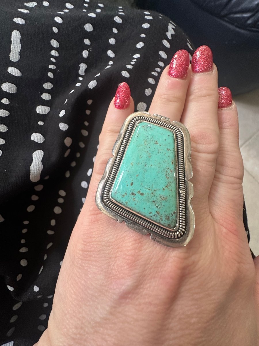 The Denver Rhombus Adjustable Ring - Turquoise Mustang