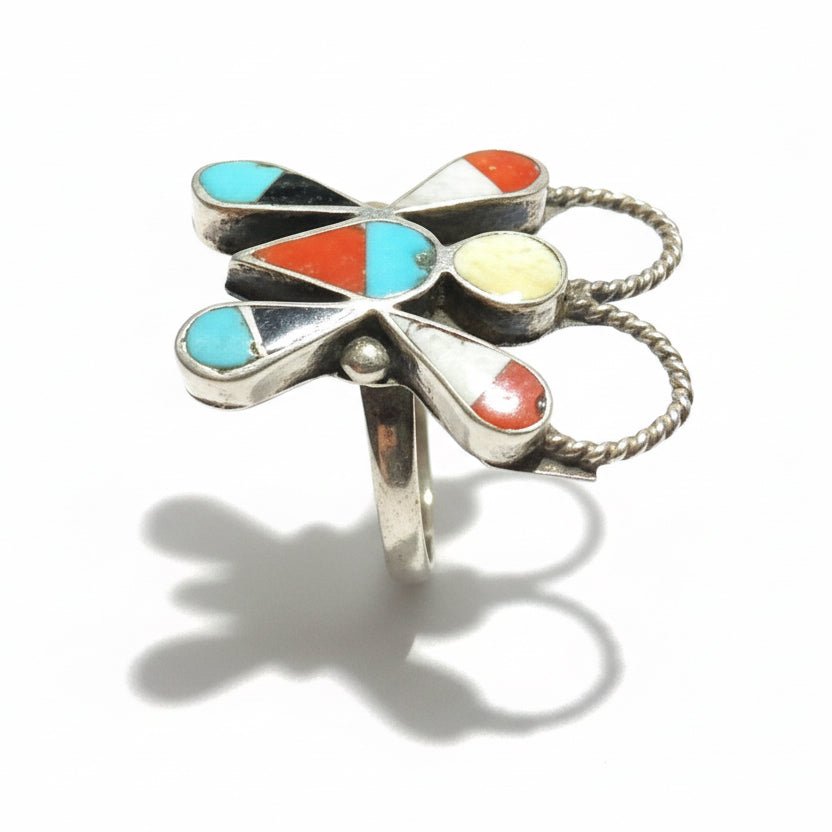 Vintage zuni Dimensional Butterfly Ring Size 6.75 - Turquoise Mustang