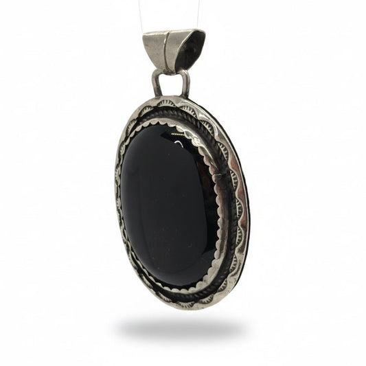 Sterling Silver Black Onyx Shield Pendant, Ricky Ortiz - Turquoise Mustang