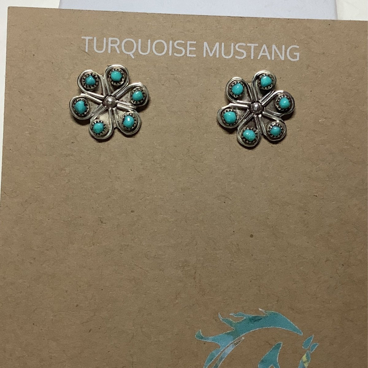 Earring, very small petite point snowflake, 6 - Stone. Unknown Zuni (1) - Turquoise Mustang