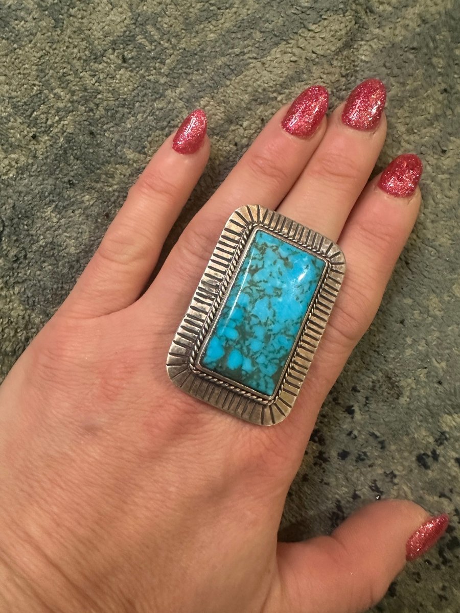 The Phoenix Adjustable Square Ring - Turquoise Mustang