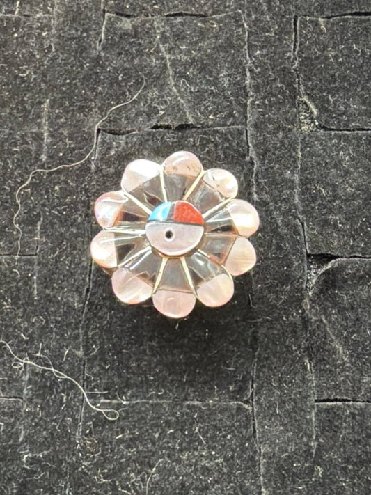 Zuni Sunface Multi - Stone Inlay Sterling Silver Ring, Size 7 Romero Vacit - Turquoise Mustang