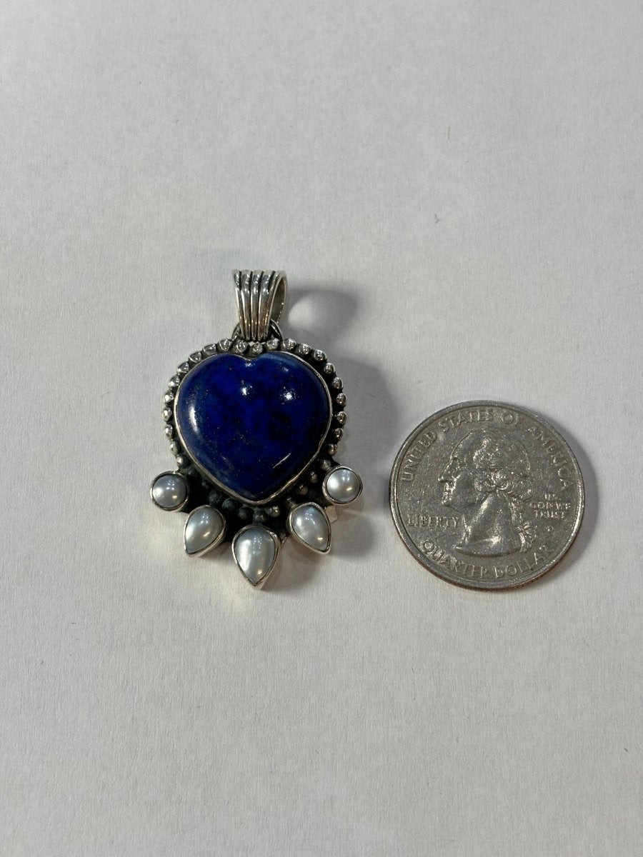 Nasturtium Heart Pendant with Pearls - Turquoise Mustang