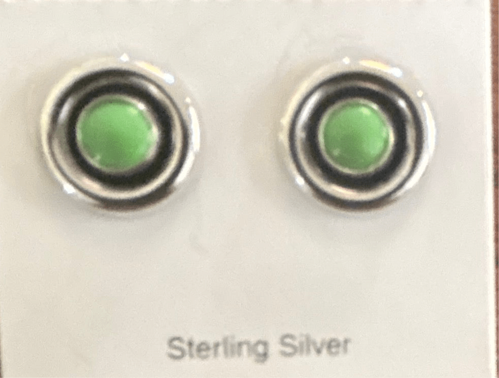 Sterling Silver Medium Round Mojave Turquoise Shadowbox Studs with Turquoise - Turquoise Mustang