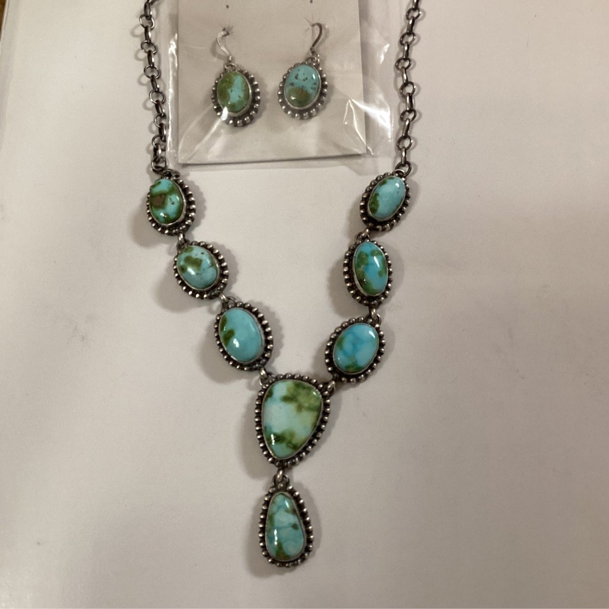 Necklace, Lariat set, 8 stone, Sonoran Gold, Mary Spencer - Turquoise Mustang
