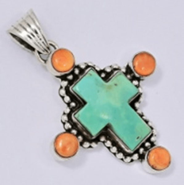 The Cardinal Flower Cross Pendant - Turquoise Mustang