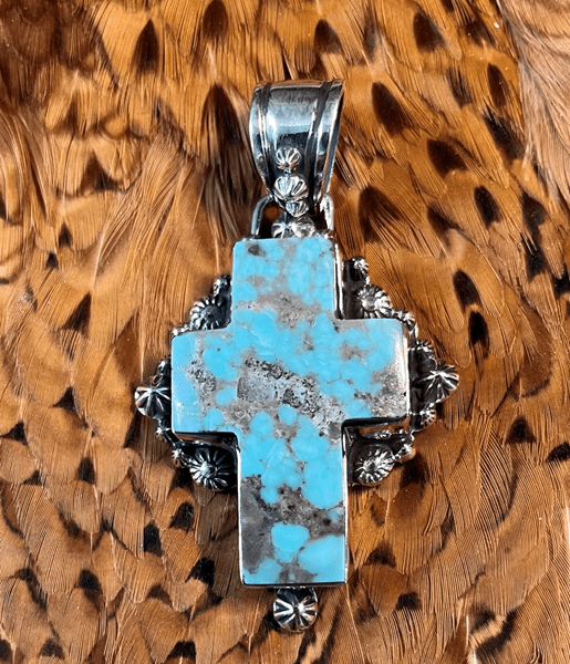 The Passion Flower Cross Pendant - Turquoise Mustang