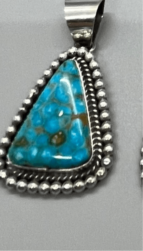 Pendant, Medium - Large single stone 8, Ceremonial, Red Web, Mary Spencer - Turquoise Mustang