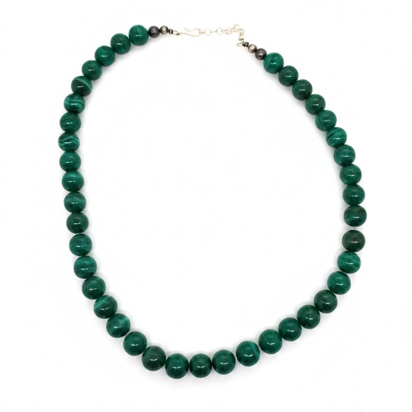 Malachite Bead Necklace with Sterling Silver Accents - Turquoise Mustang